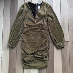 Gold metallic ruched midi dress